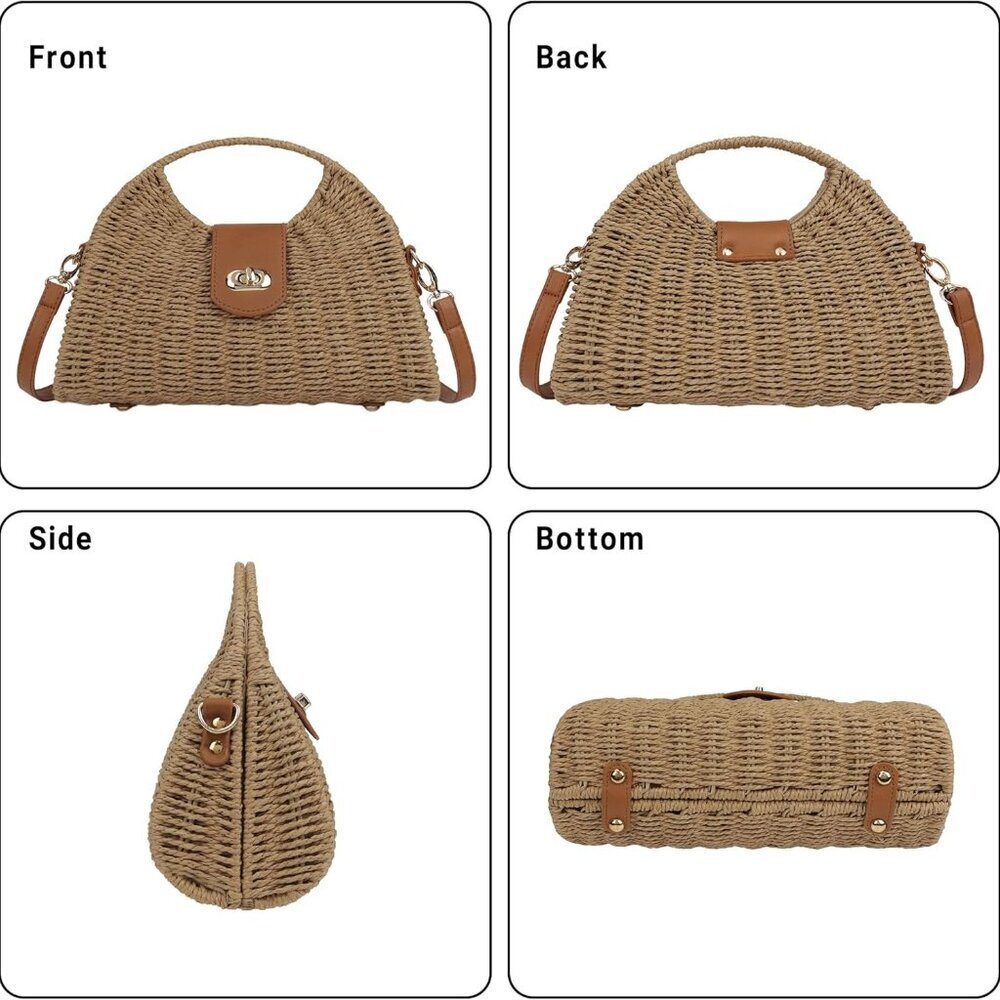 Women Straw Beach Bag Handmade Woven Crossbody Shoulder Purse for Summer - Picture 2 of 7